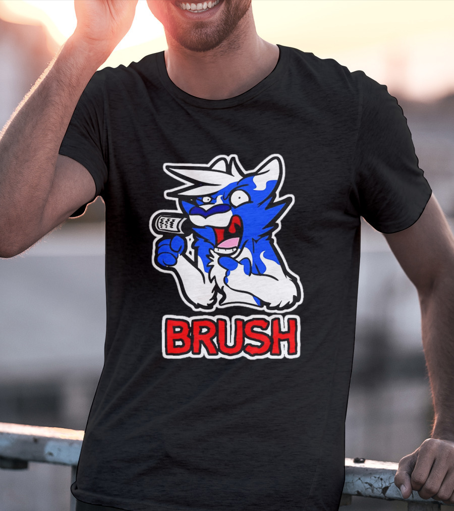 Fox Brush Cartoon Blue And White Character With Microphone T-Shirt