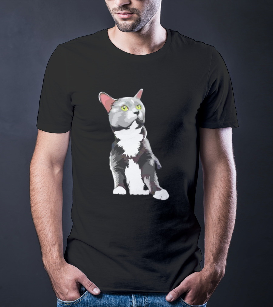 Lucille The Rescue Cat Artwork Grey And White Feline T-Shirt