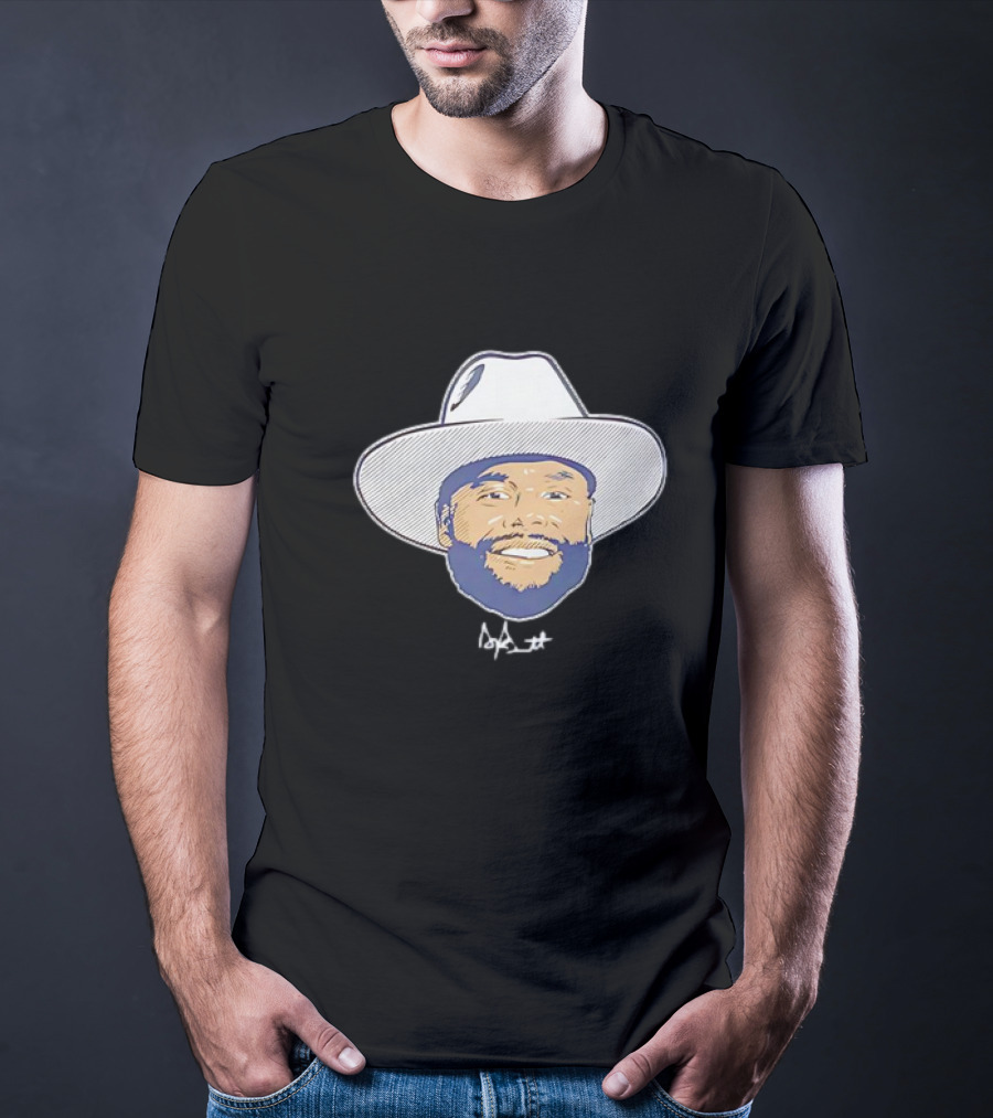 Dak Prescott Dallas Cowboys Big Head Signature Cowboy Hat T-Shirt