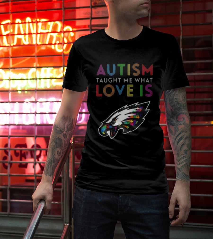 Autism Taught Me What Love Is Philadelphia Eagles Puzzle T-Shirt