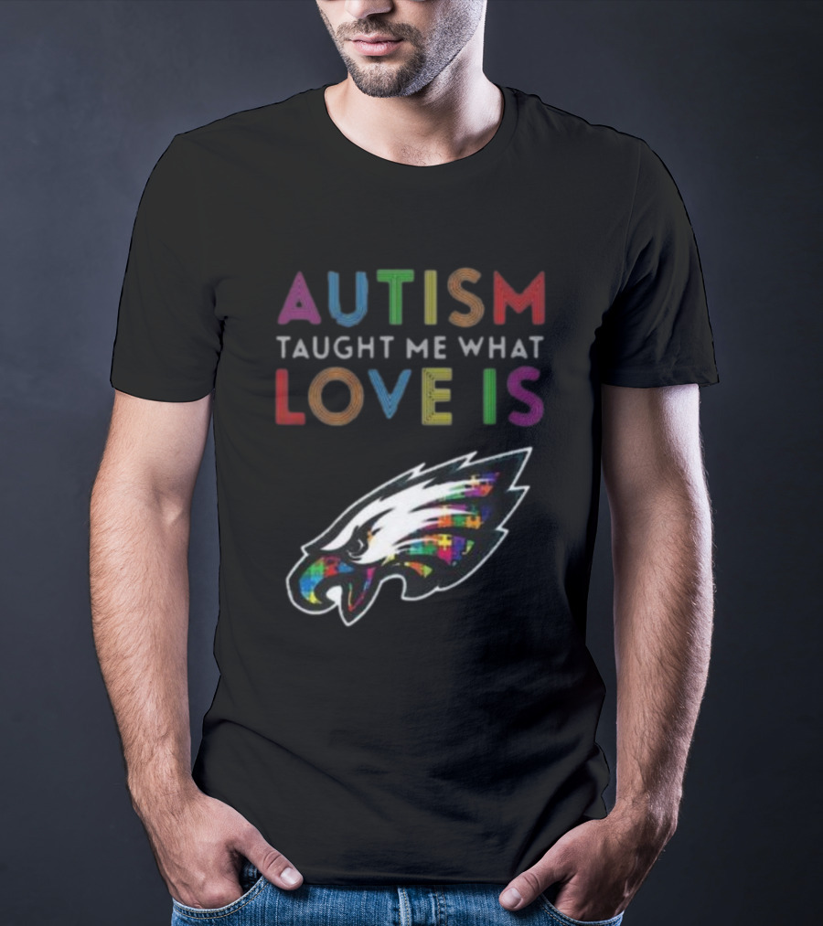 Autism Taught Me What Love Is Philadelphia Eagles Puzzle T-Shirt