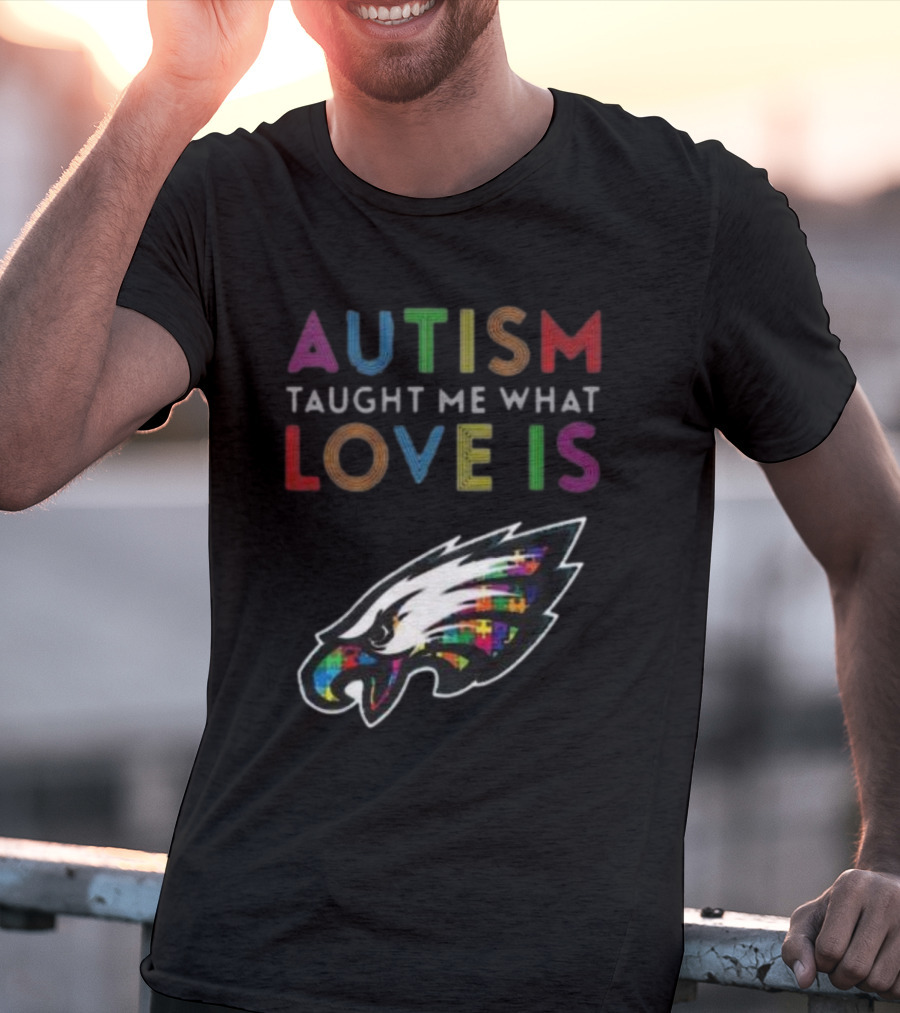 Autism Taught Me What Love Is Philadelphia Eagles Puzzle T-Shirt
