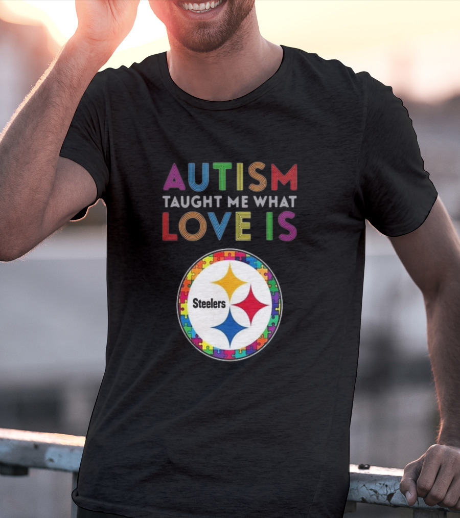 Autism Taught Me What Love Is Pittsburgh Steelers Puzzle T-Shirt
