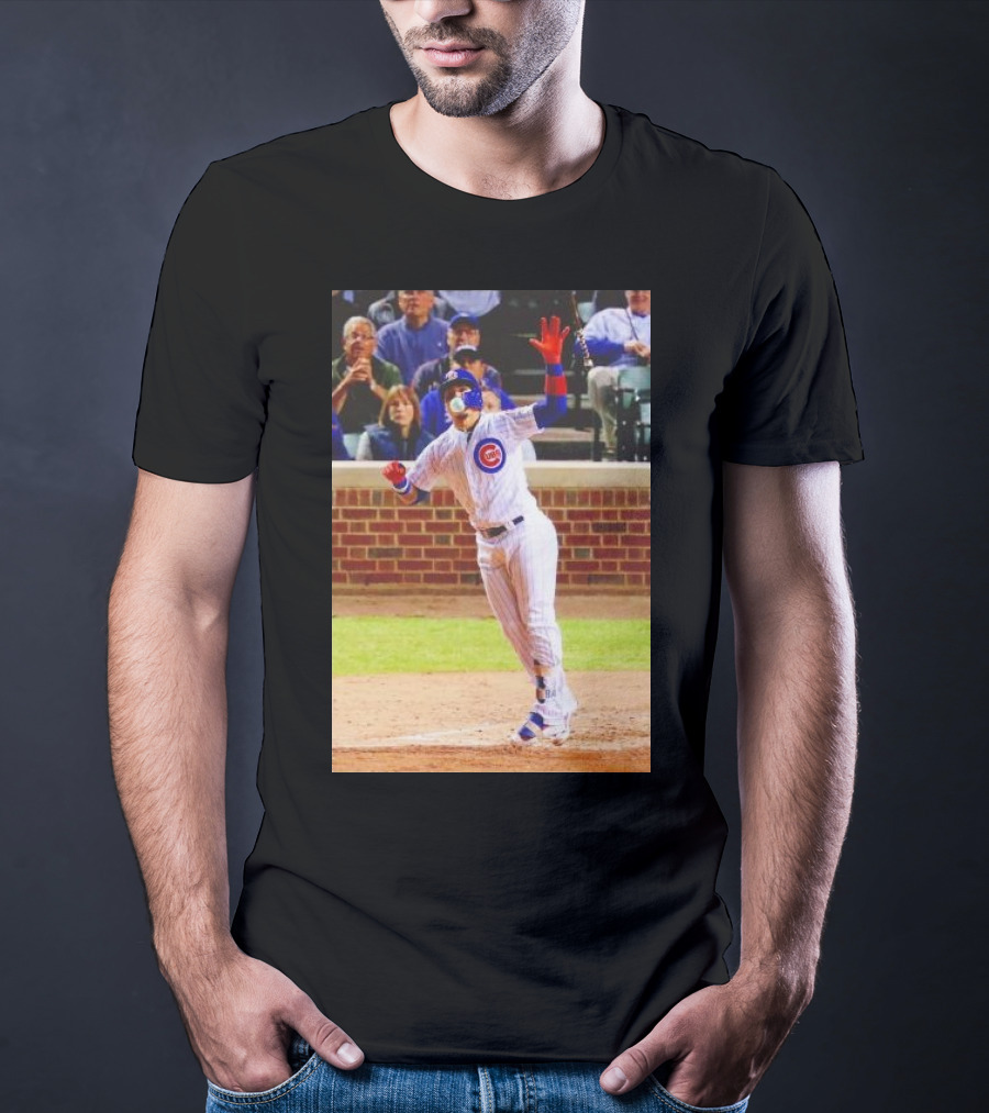 Javy Baez Chicago Cubs Blows A Bubble Hitting Second Home Run Baseball Action T-Shirt