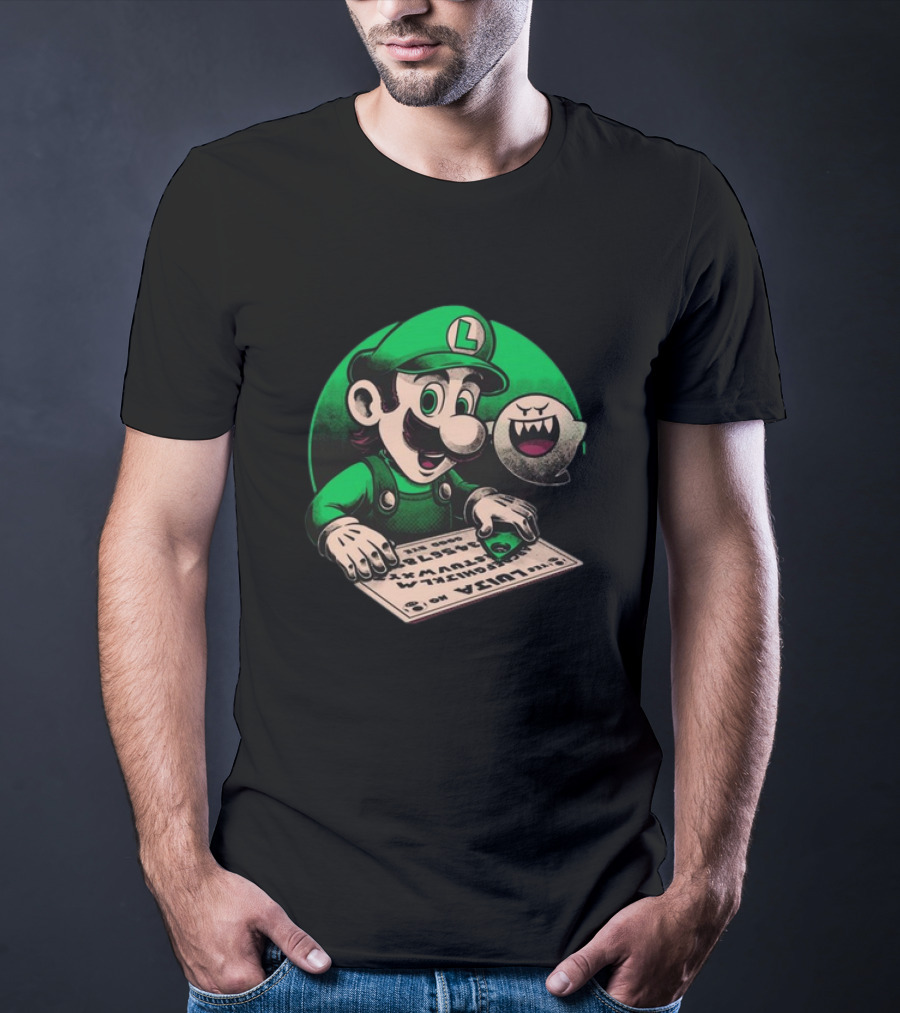 Luigi Green Ouija Board With Boo Ghost T-Shirt