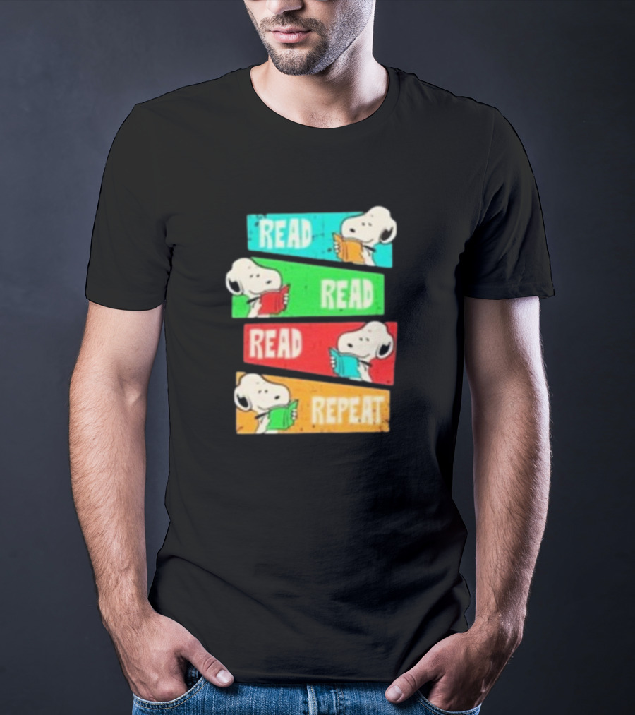 Snoopy Read Read Read Repeat Color Panels T-Shirt