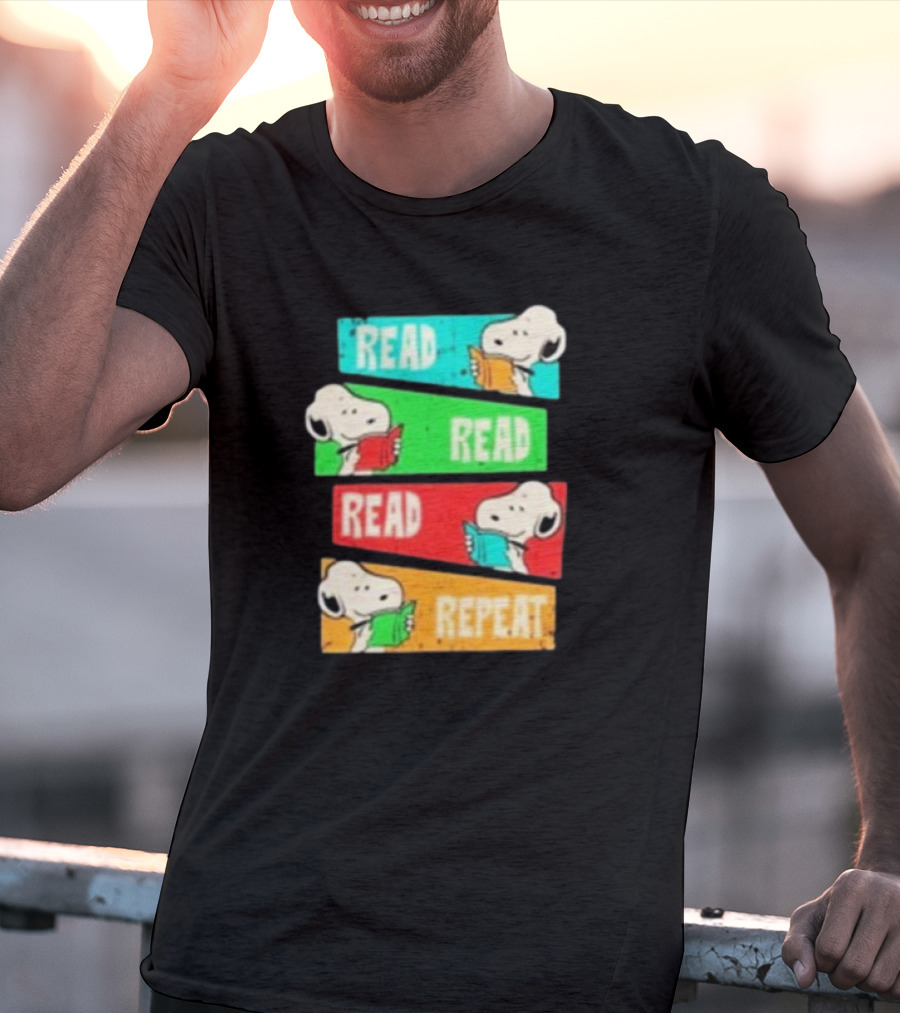 Snoopy Read Read Read Repeat Color Panels T-Shirt