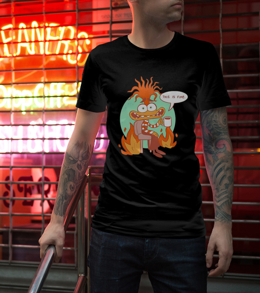 Anxiety Inside Out 2 This Is Fine Fire Cartoon T-Shirt