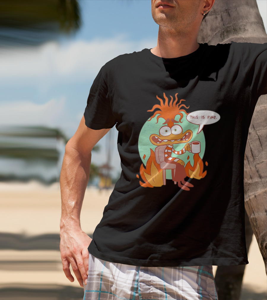 Anxiety Inside Out 2 This Is Fine Fire Cartoon T-Shirt