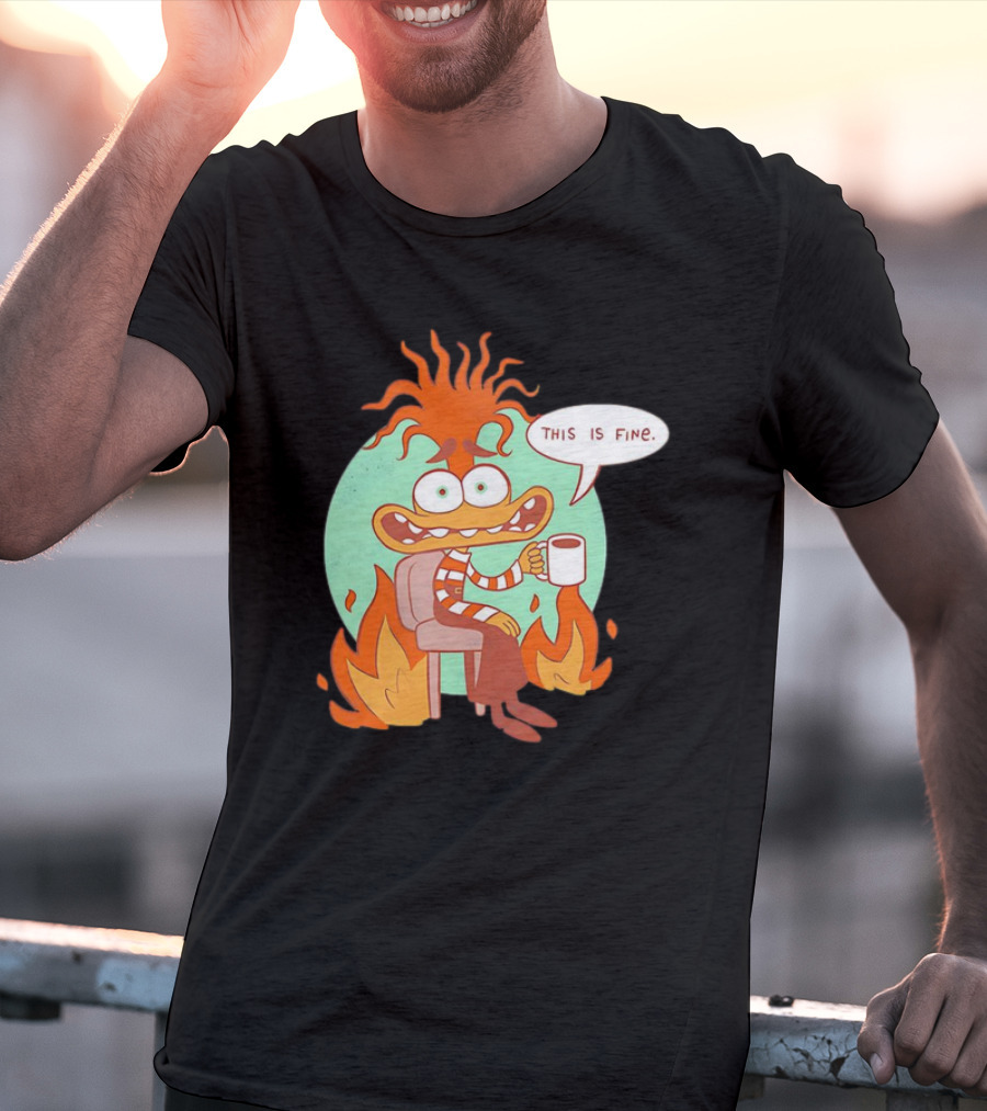 Anxiety Inside Out 2 This Is Fine Fire Cartoon T-Shirt