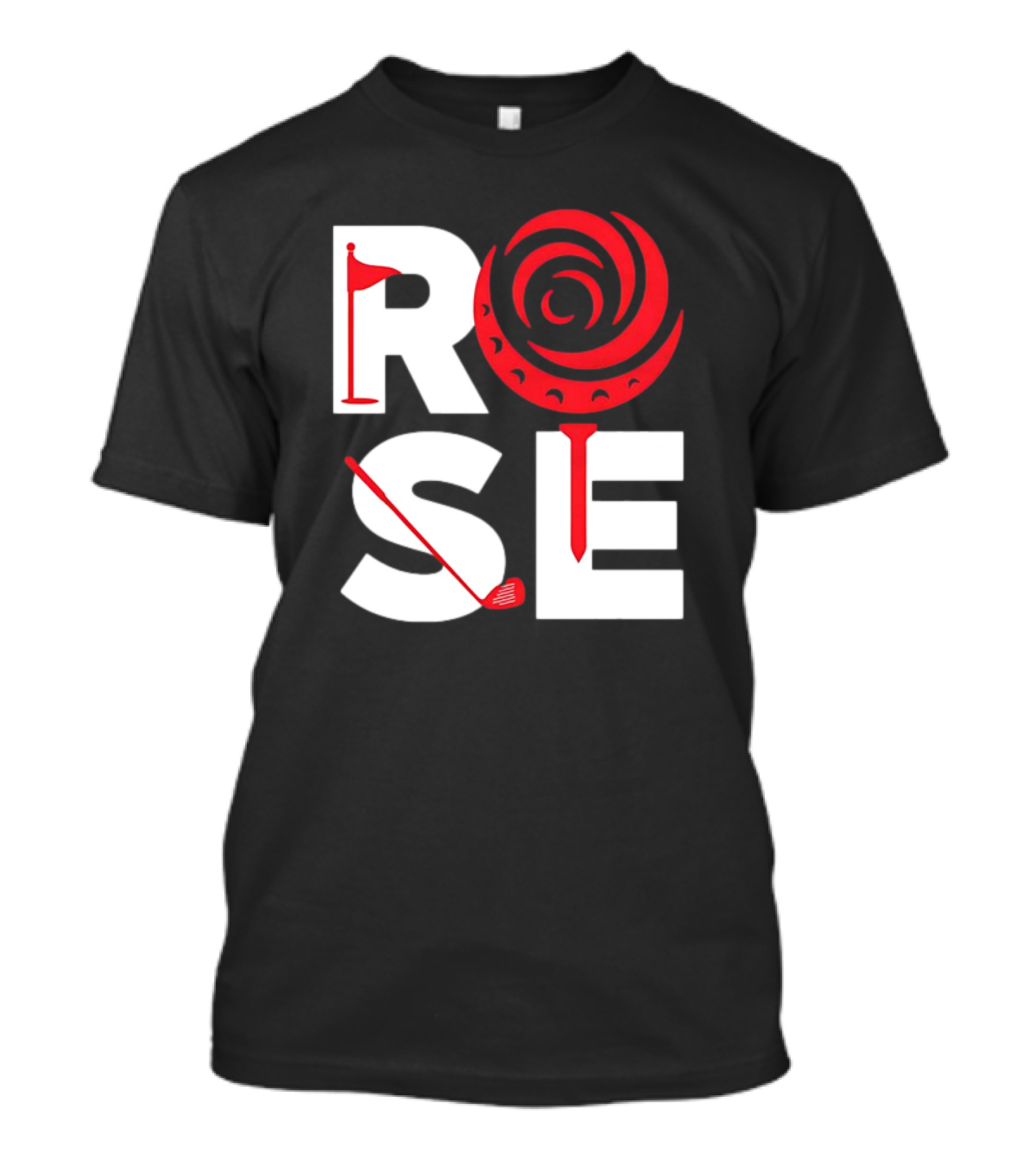 Rose Golf Flag Swirl Iconic Stacked Letters T-Shirt