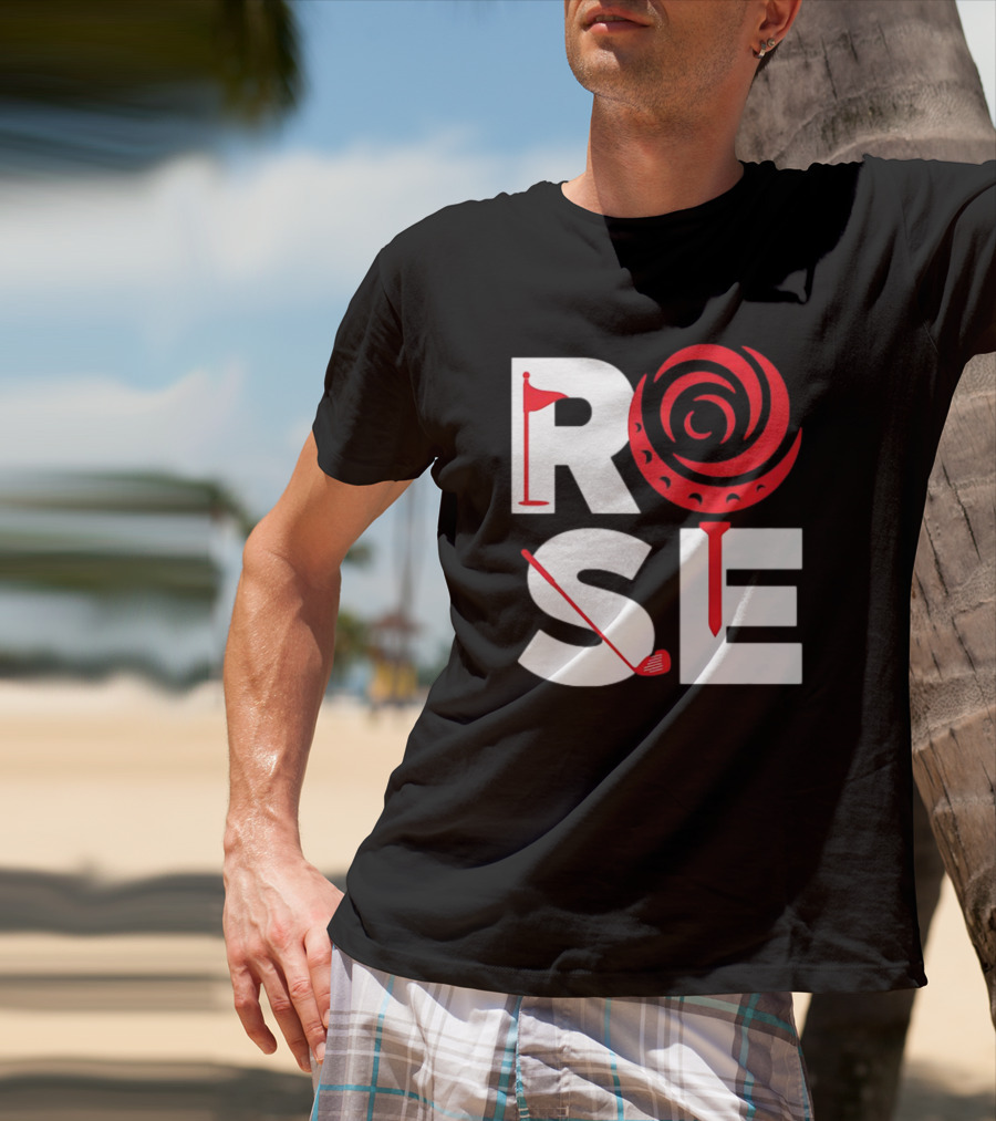 Rose Golf Flag Swirl Iconic Stacked Letters T-Shirt