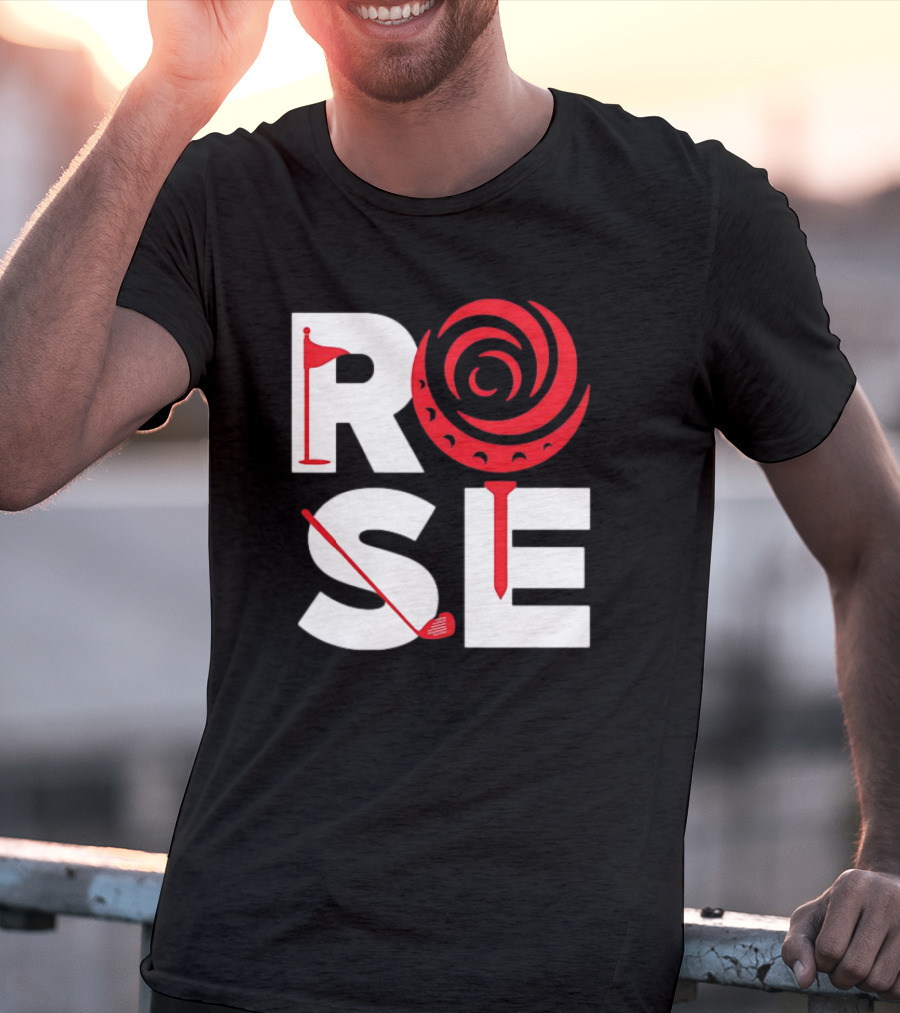 Rose Golf Flag Swirl Iconic Stacked Letters T-Shirt