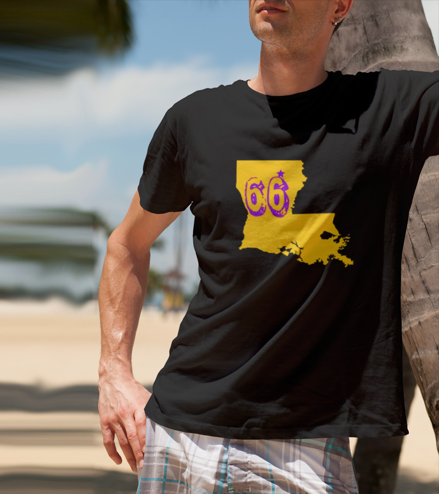 Louisiana State 66 Will Campbell LSU Tigers Map Outline T-Shirt