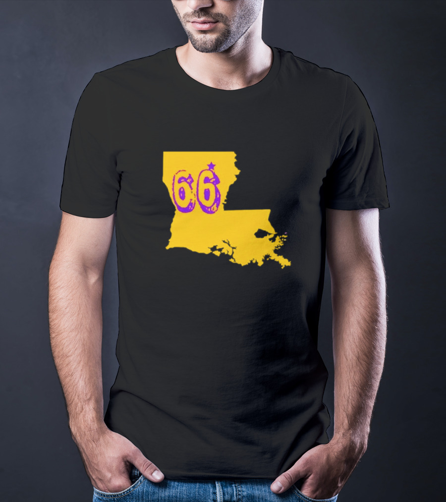 Louisiana State 66 Will Campbell LSU Tigers Map Outline T-Shirt
