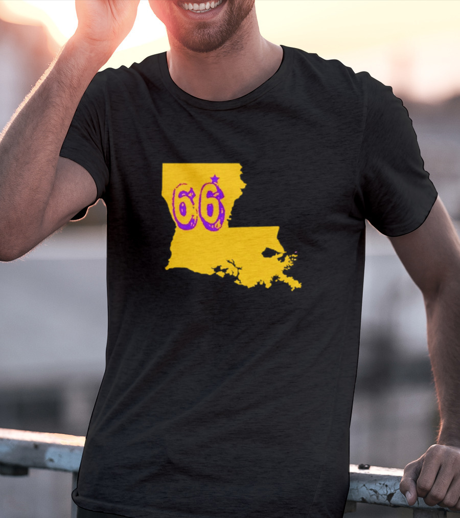 Louisiana State 66 Will Campbell LSU Tigers Map Outline T-Shirt
