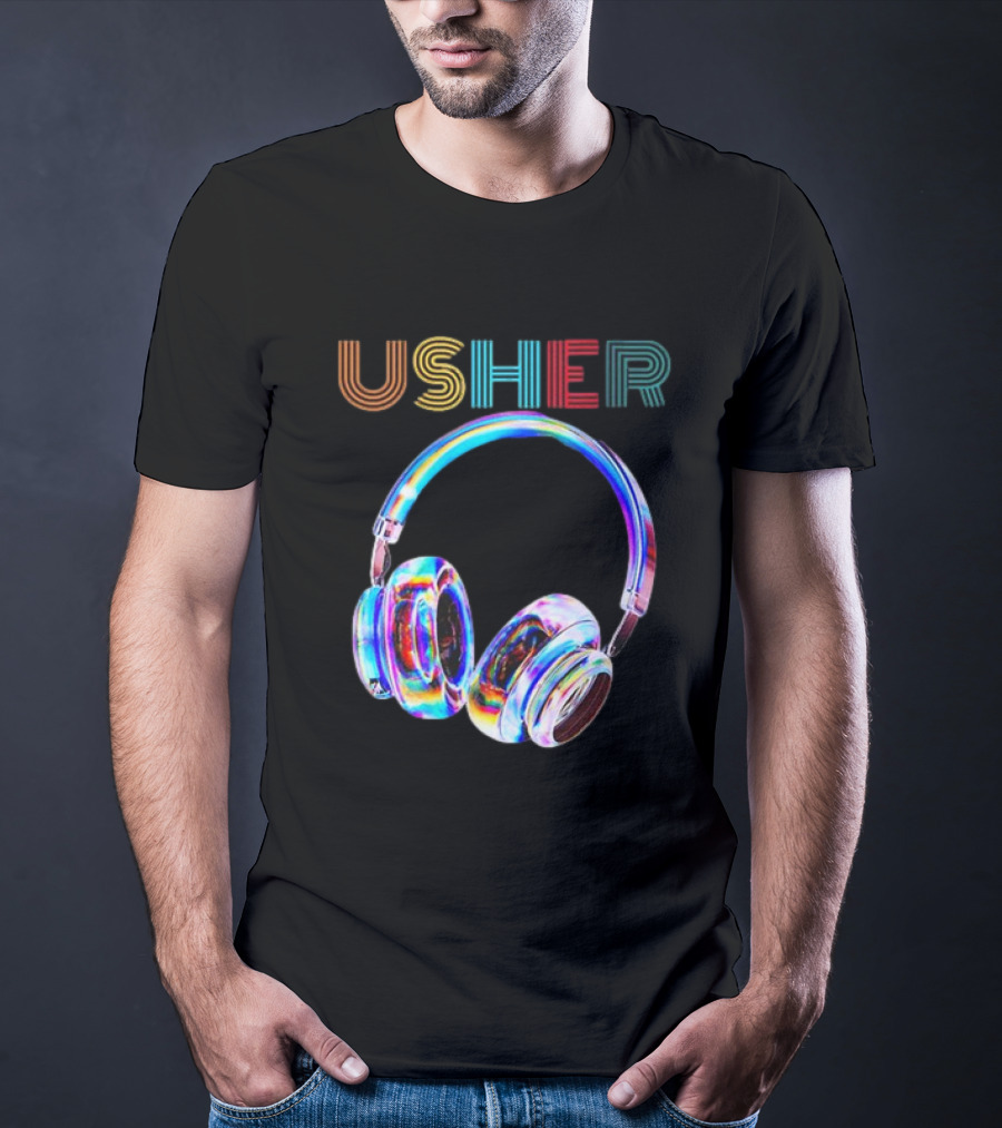 USHER Vintage Headphone Hiphop Music Fan T-Shirt