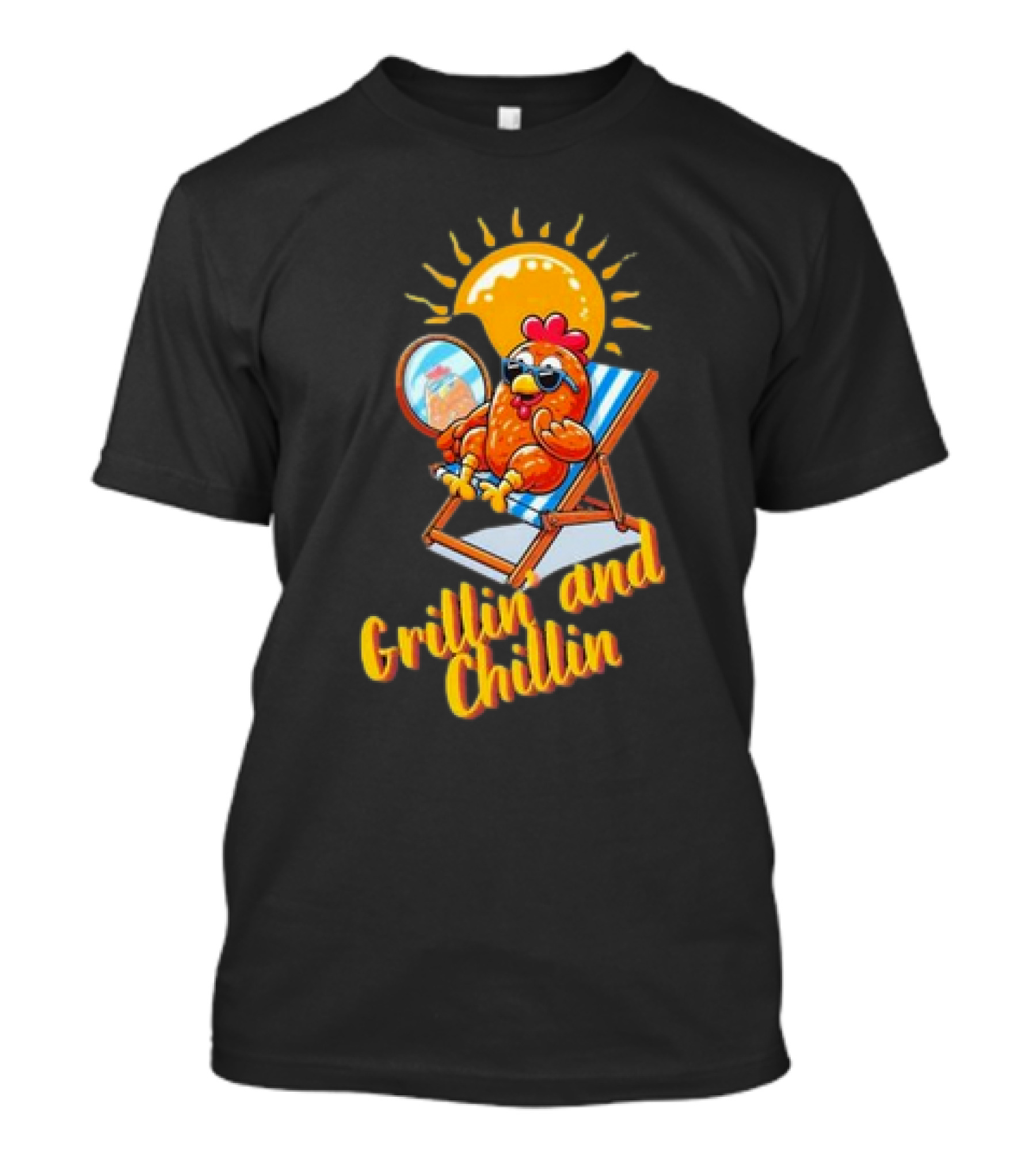 Grillin And Chillin Cool BBQ Chicken Sun Lounger Vibes T-Shirt