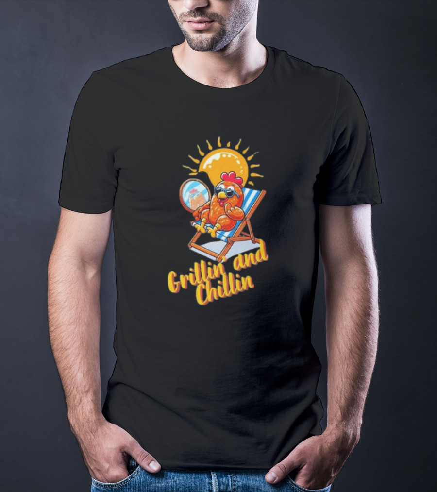 Grillin And Chillin Cool BBQ Chicken Sun Lounger Vibes T-Shirt