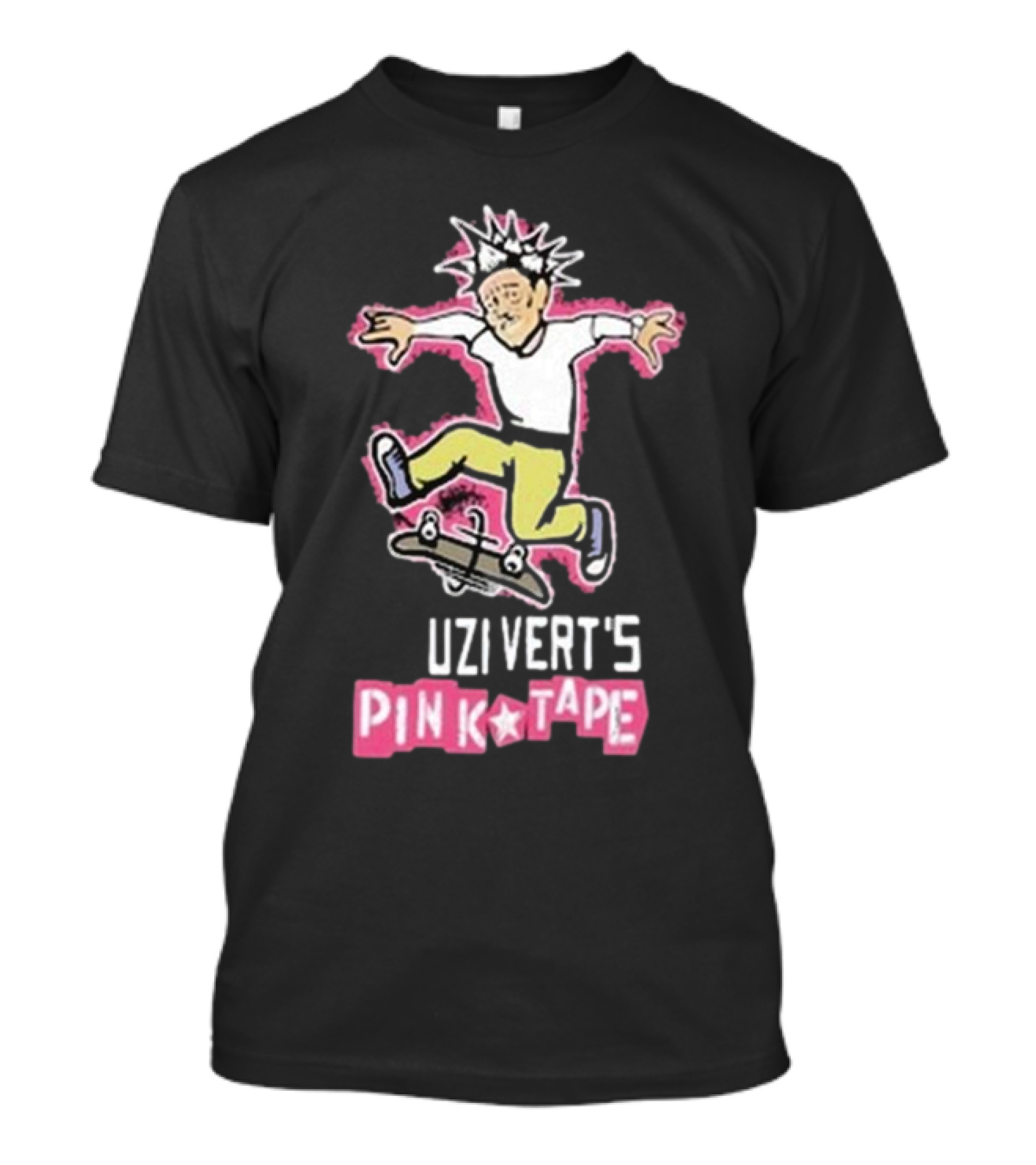 Uzi Vert's Pink Tape Skateboarding Character With Spiky Hair T-Shirt