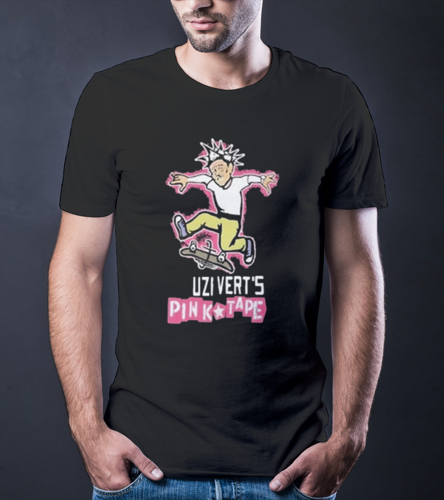 Uzi Vert's Pink Tape Skateboarding Character With Spiky Hair T-Shirt