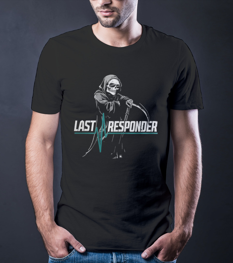 Grim Reaper Last Responder With Scythe And Heartbeat Line T-Shirt