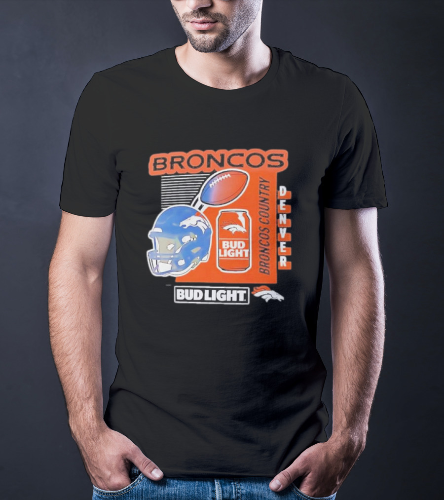 Denver Broncos Bud Light Broncos Country Denver Football Helmet And Can T-Shirt