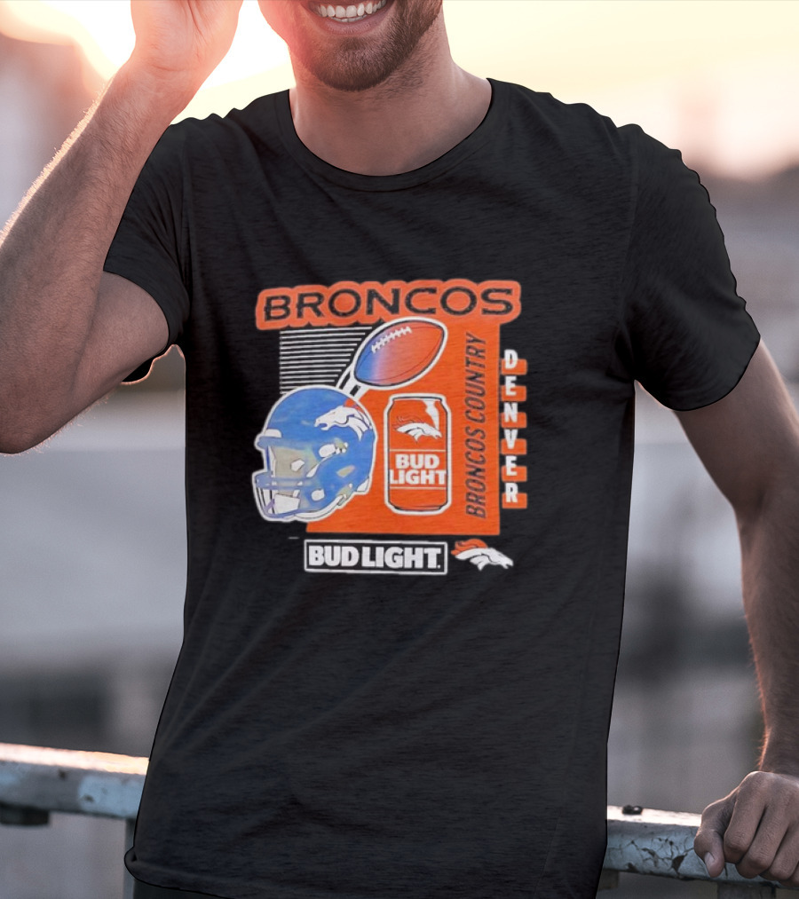 Denver Broncos Bud Light Broncos Country Denver Football Helmet And Can T-Shirt