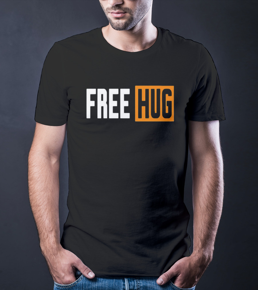 FREE HUG Logo Text With Orange Background Block T-Shirt