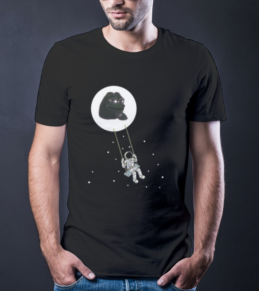 Pepe Crypto Astronaut Swinging On Moon Pepe Coin T-Shirt