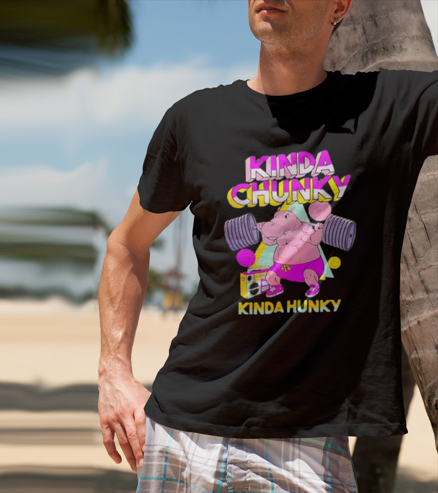 Kinda Chunky Kinda Hunky Hippo Bodybuilding Gym Cartoon Boombox T-Shirt