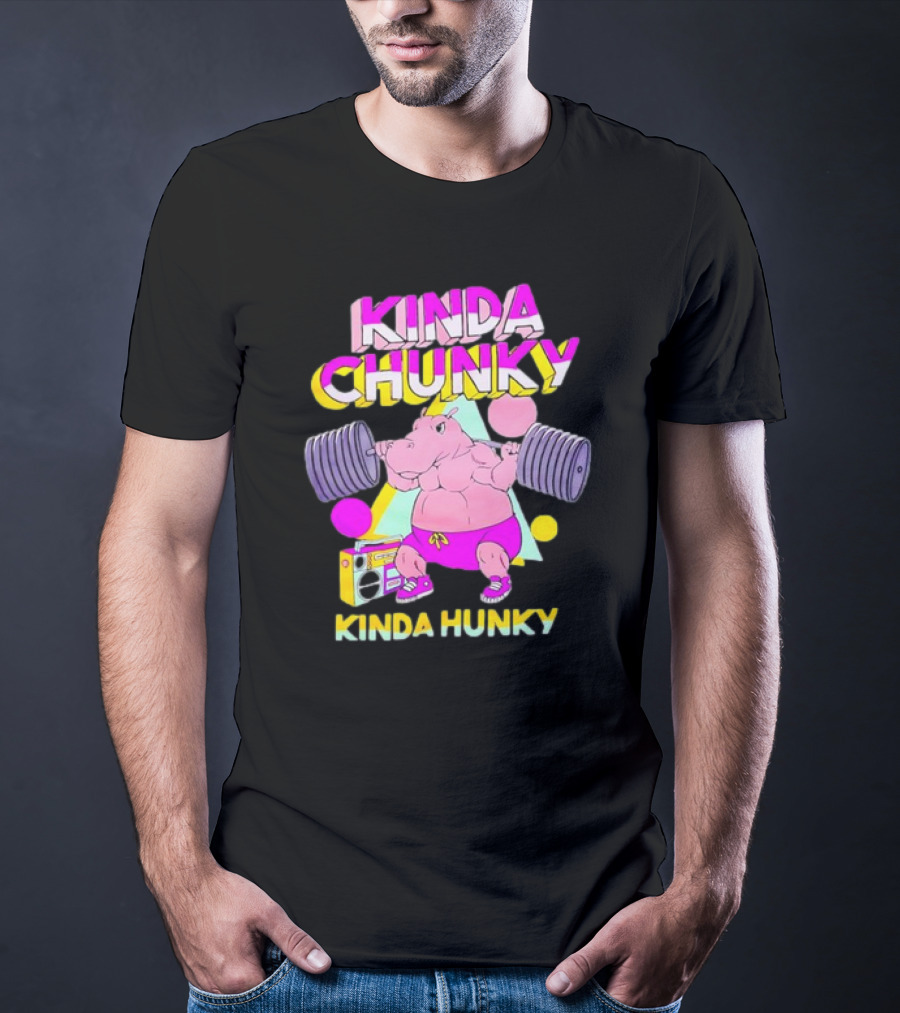 Kinda Chunky Kinda Hunky Hippo Bodybuilding Gym Cartoon Boombox T-Shirt
