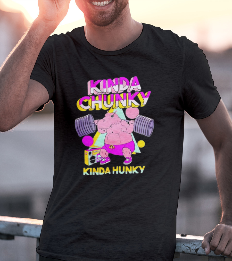 Kinda Chunky Kinda Hunky Hippo Bodybuilding Gym Cartoon Boombox T-Shirt