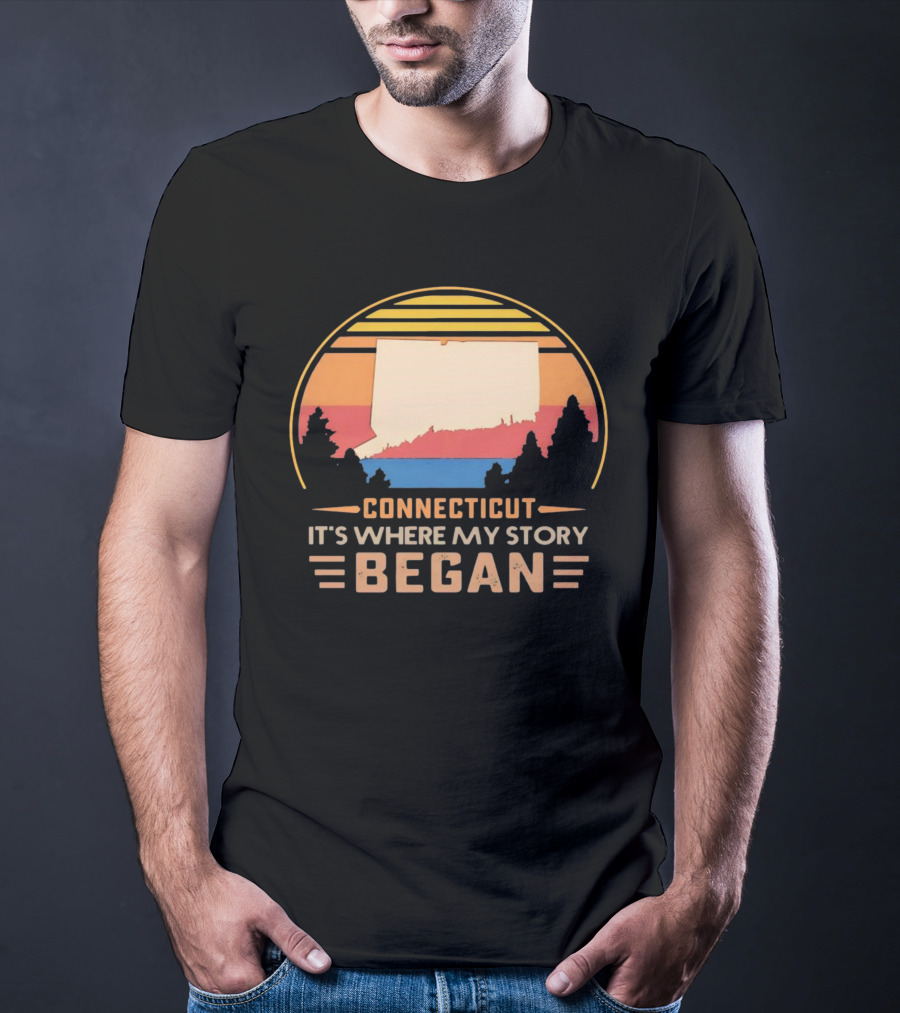 Connecticut It's Where My Story Began Vintage Retro Sunset T-Shirt