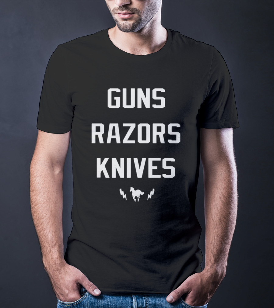 Guns Razors Knives Wild Horse Lightning T-Shirt
