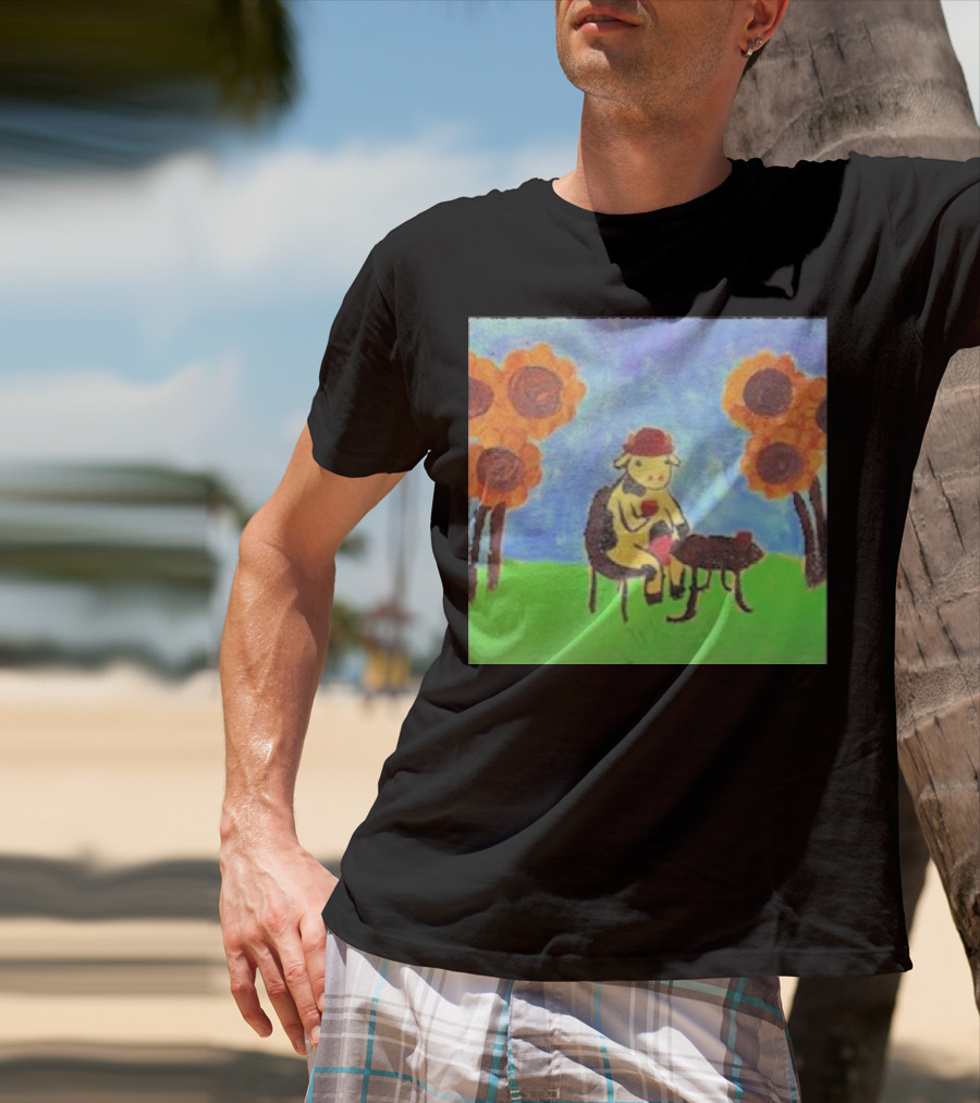 Leanbeeftees Tea Time Cow In Hat With Sunflowers T-Shirt