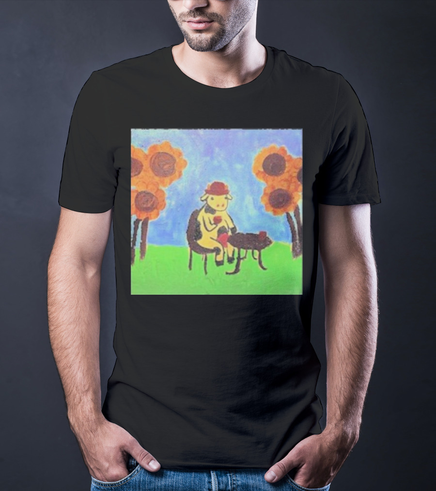 Leanbeeftees Tea Time Cow In Hat With Sunflowers T-Shirt