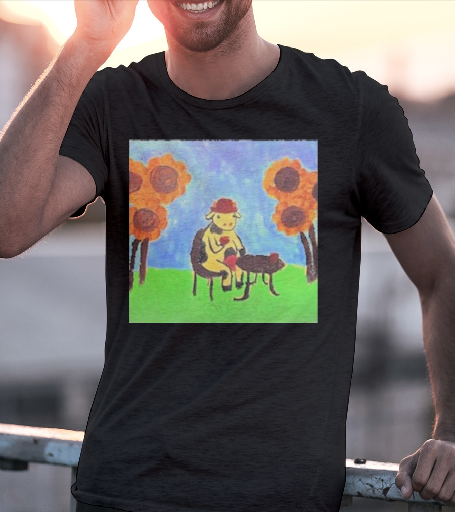 Leanbeeftees Tea Time Cow In Hat With Sunflowers T-Shirt