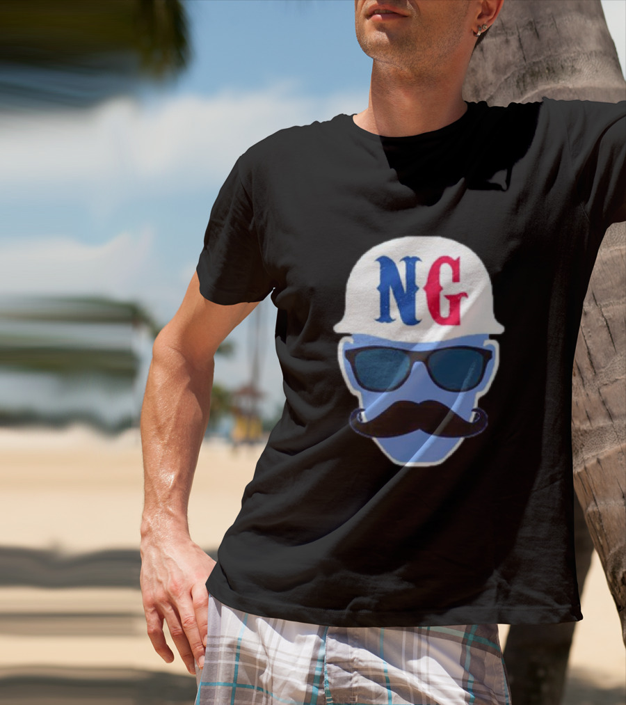 NG Not Gaetti NG Logo Blue Mustache And Sunglasses T-Shirt