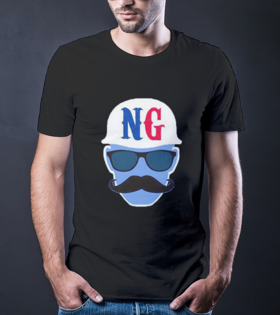 NG Not Gaetti NG Logo Blue Mustache And Sunglasses T-Shirt