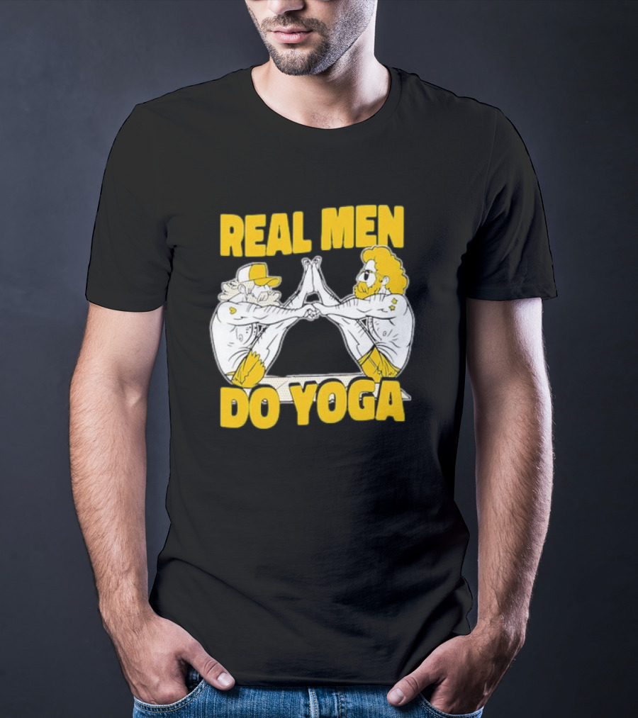 Real Men Do Yoga Cartoon Exercise Training T-Shirt
