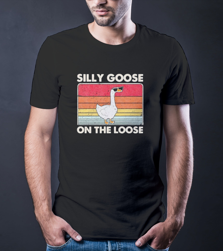 Silly Goose On The Loose Retro Sunglasses Vintage Stripes T-Shirt