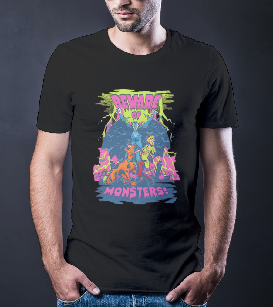 Beware Of Monsters Scooby Doo And Shaggy In Haunted Scene T-Shirt