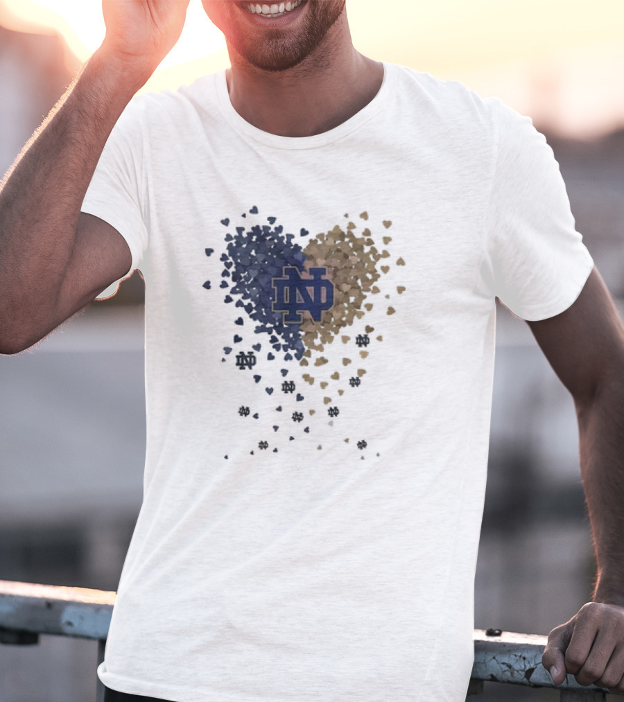 Heart Full Of Notre Dame Fighting Irish ND Logo And Blue Gold Hearts T-Shirt