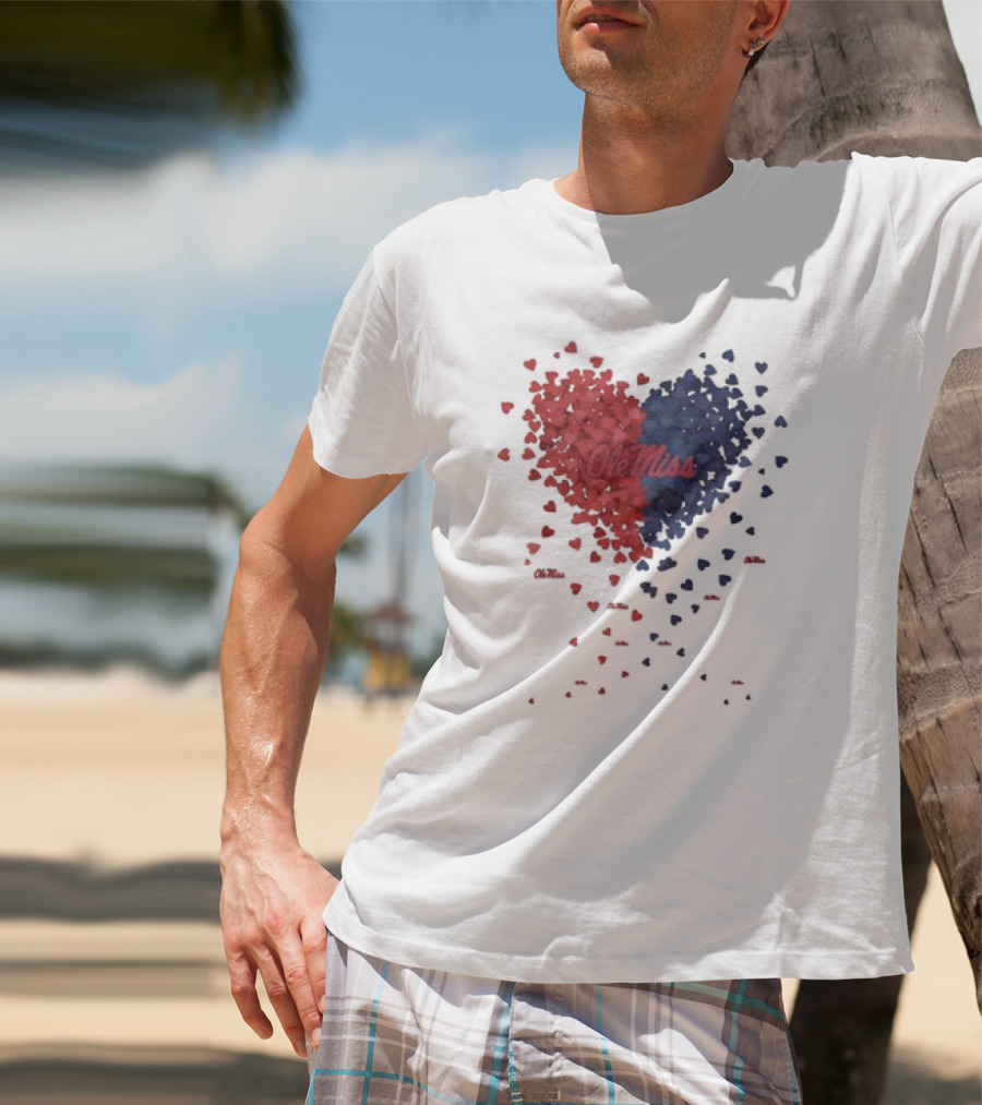 Ole Miss Heart Design With Red And Blue Hearts T-Shirt