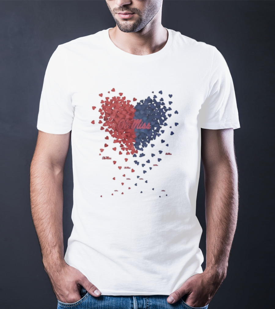 Ole Miss Heart Design With Red And Blue Hearts T-Shirt