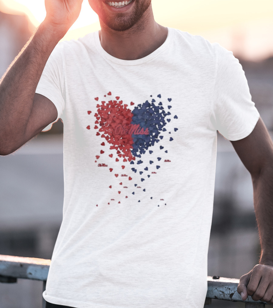 Ole Miss Heart Design With Red And Blue Hearts T-Shirt