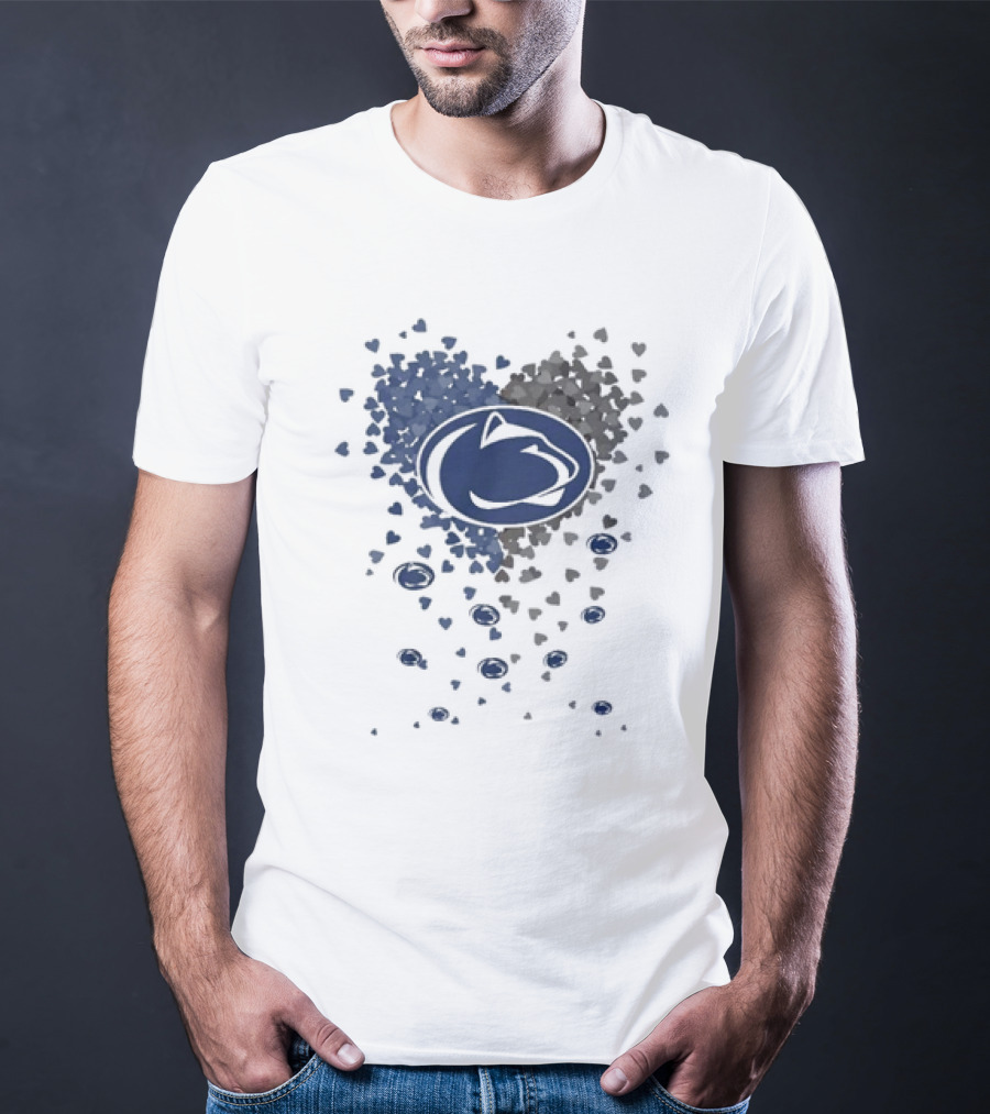Heart Full Of Penn State Nittany Lions Pride Blue And Gray Logo Hearts T-Shirt