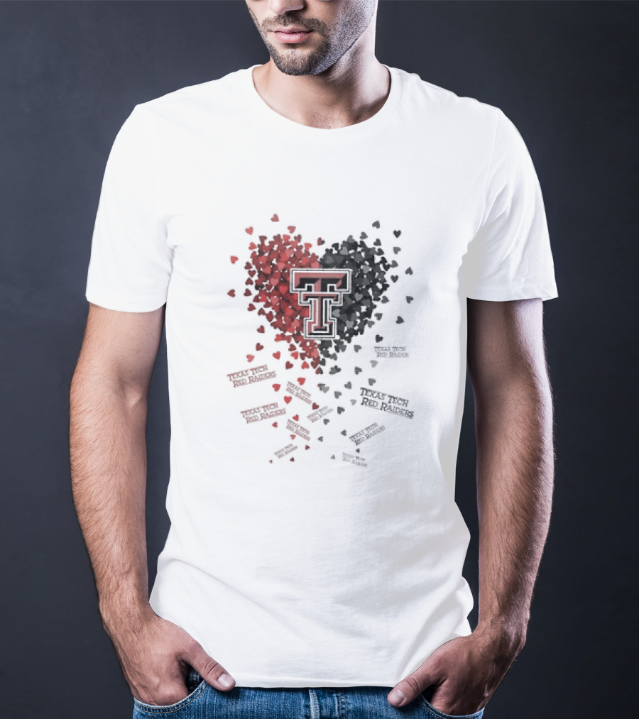 Heart Of Texas Tech Red Raiders With Iconic Double T Logo And Hearts T-Shirt