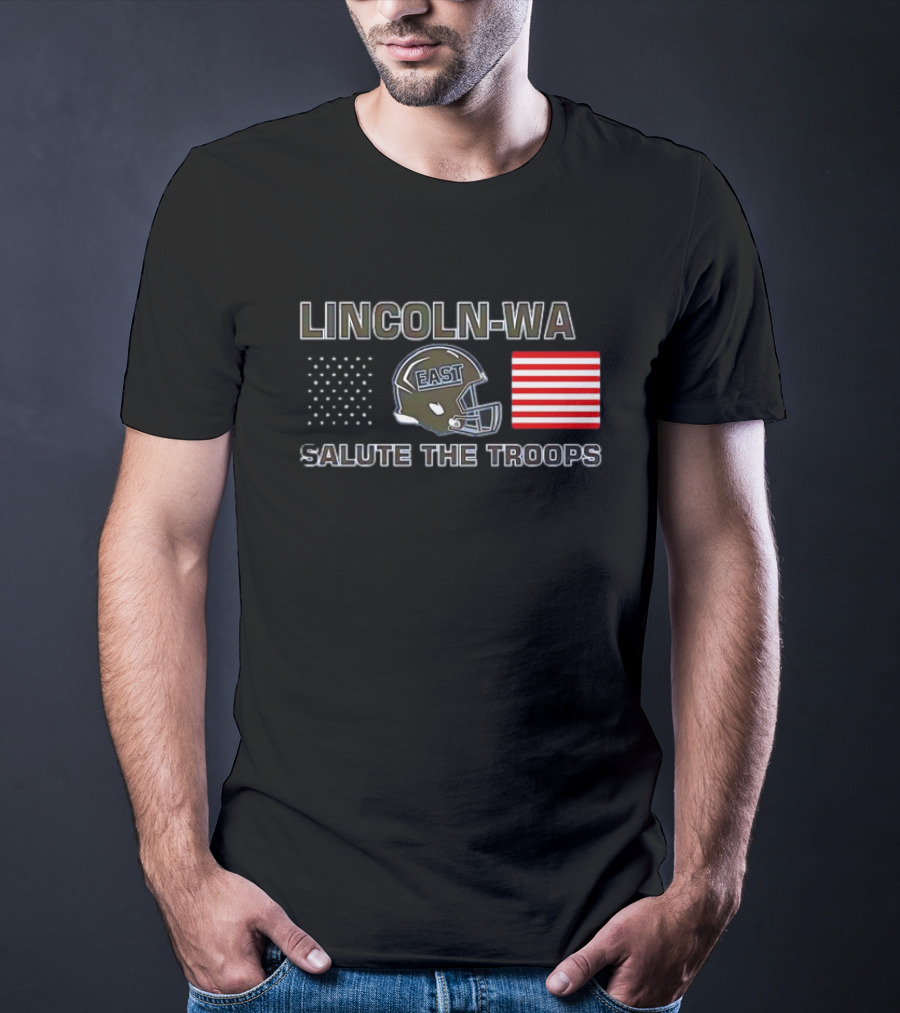 Lincoln-Way East Salute The Troops Helmet American Flag T-Shirt